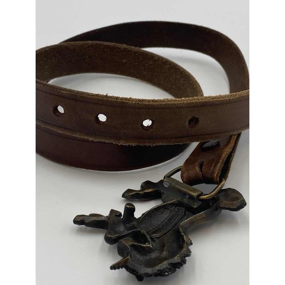 Vintage 3D UNICORN BELT Brass BUCKLE Leather INDIANA METALCRAFT 1979 Hippie Boho - Picture 4 of 4